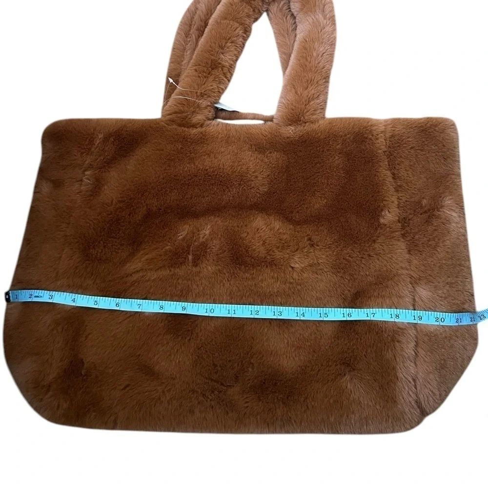 Free People Brown Tan Cozy Commuter Faux Fur Tote Bag NWT